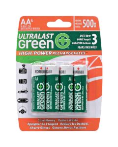 Ultralast ULGHP4AA Green High-Power Rechargeables AA NiMH Batteries, 4 pk